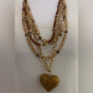 Boutique Coastal Necklace with Sculpted Mosaic Heart Charm
